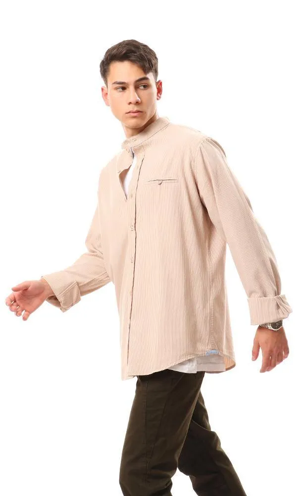 57858 Thin Striped Madarin Neck Shirt - Beige