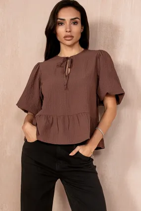 Aimee Chocolate Tie Neck top