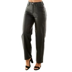 Almost Famous Juniors 90's Faux Leather Wide Leg Pants in Black