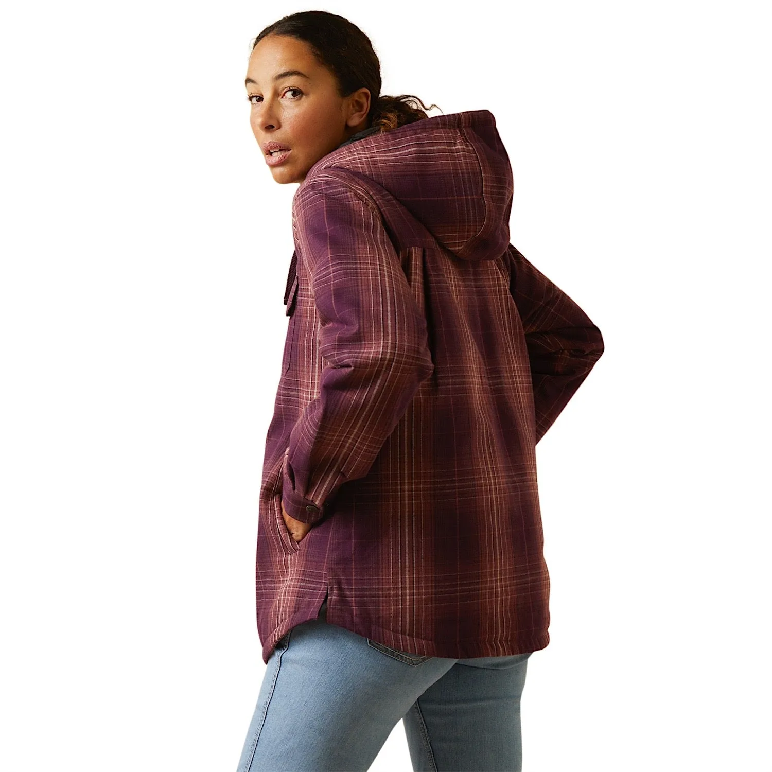 Ariat Womens Rebar Flannel Shirt Jacket Potent Purple Plaid