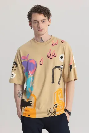 ArtSymphony Graphic Brown Oversized T-Shirt