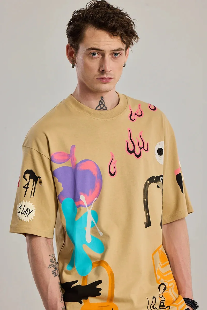 ArtSymphony Graphic Brown Oversized T-Shirt