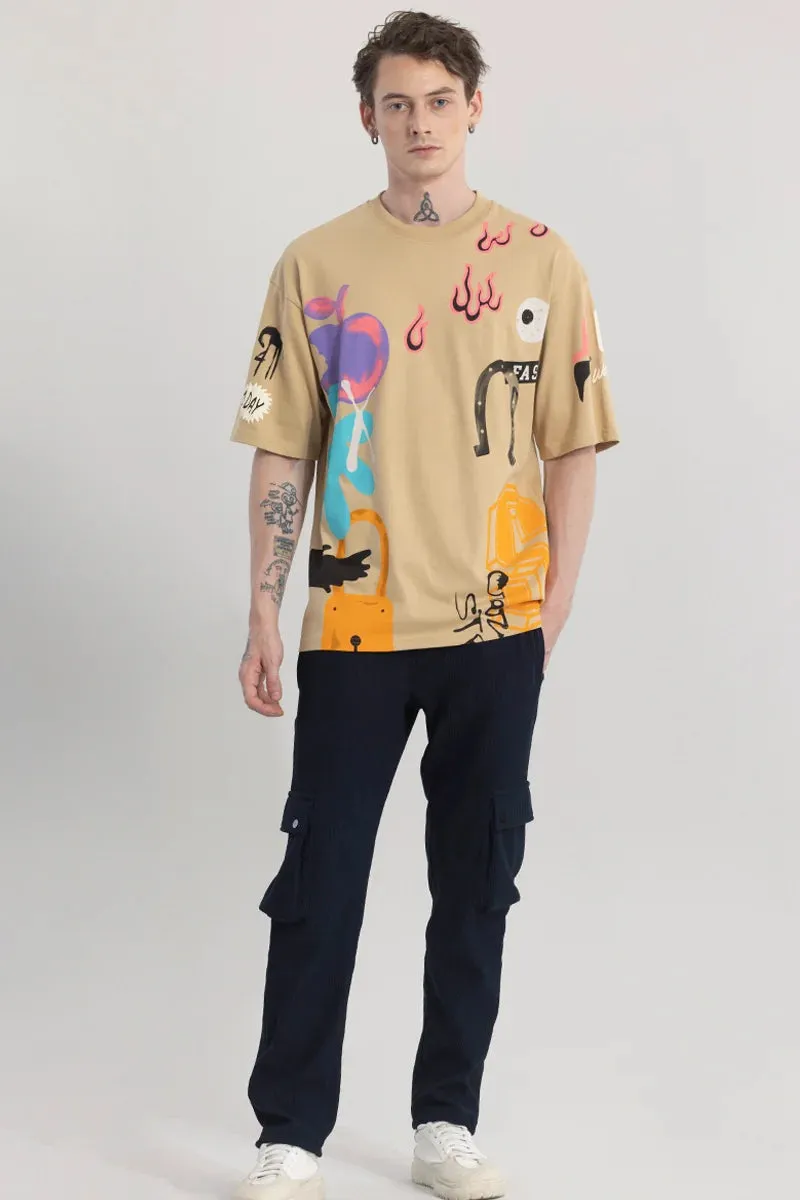 ArtSymphony Graphic Brown Oversized T-Shirt