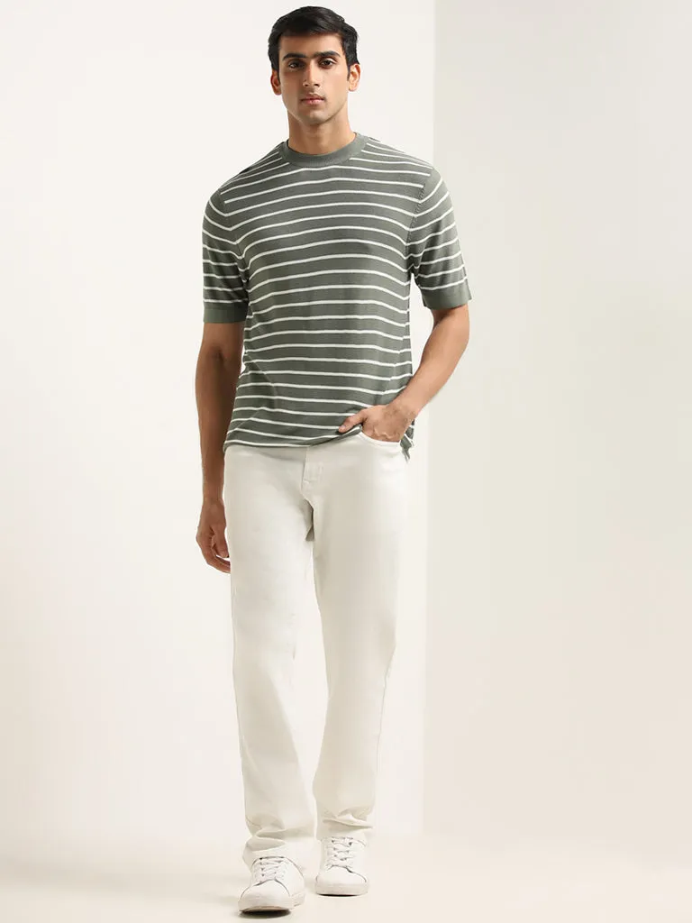 Ascot Dark Sage Striped Relaxed-Fit T-Shirt