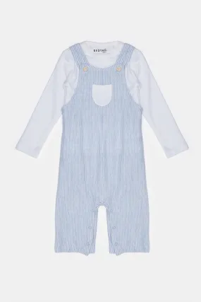 Baby Blue And White Striped Dungaree Set (2 Piece)