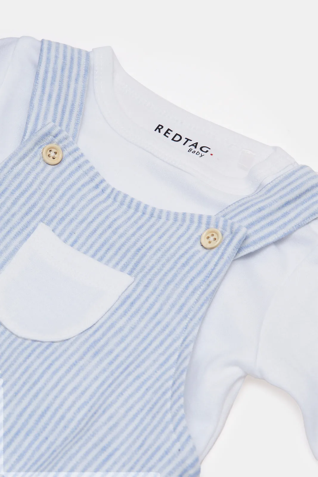 Baby Blue And White Striped Dungaree Set (2 Piece)