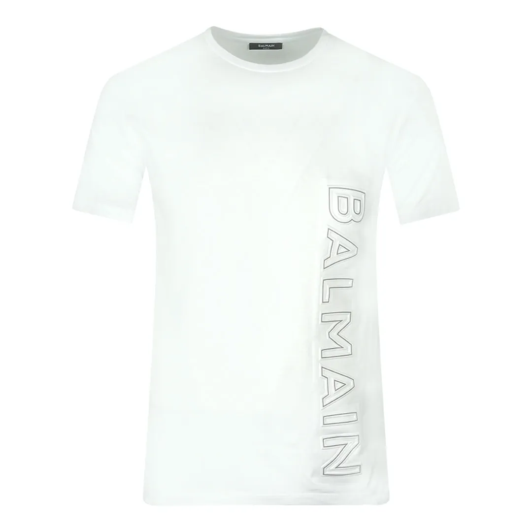 Balmain Brand Embossed Logo White T-Shirt