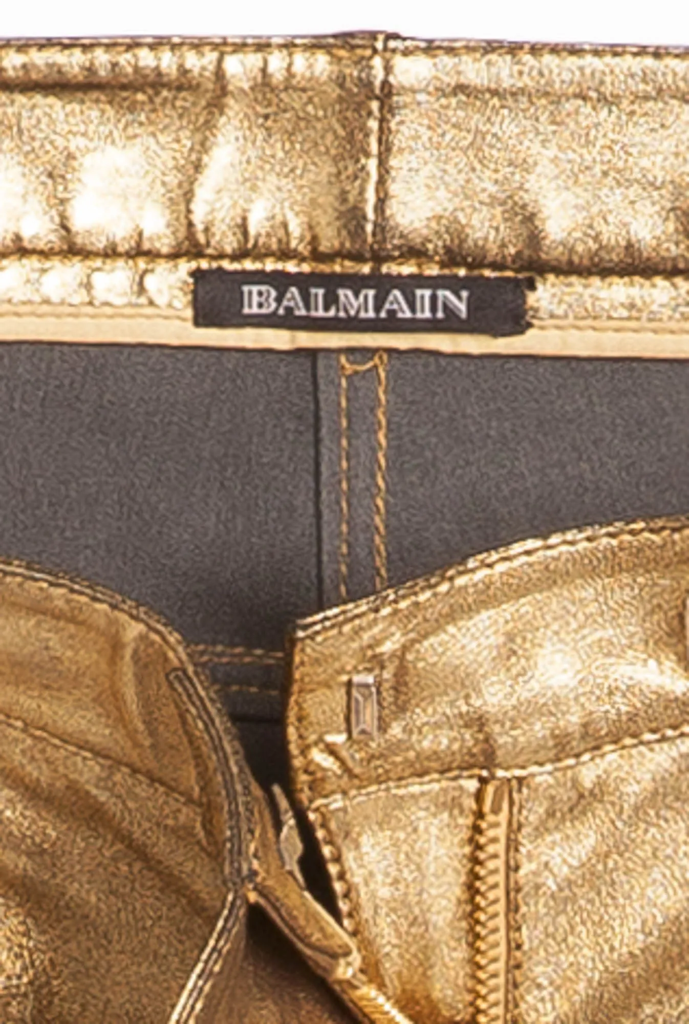 Balmain - New with Tags Gold Leather Skinny Jeans - FR 38