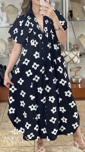 Black and White Floral Maxi Dress