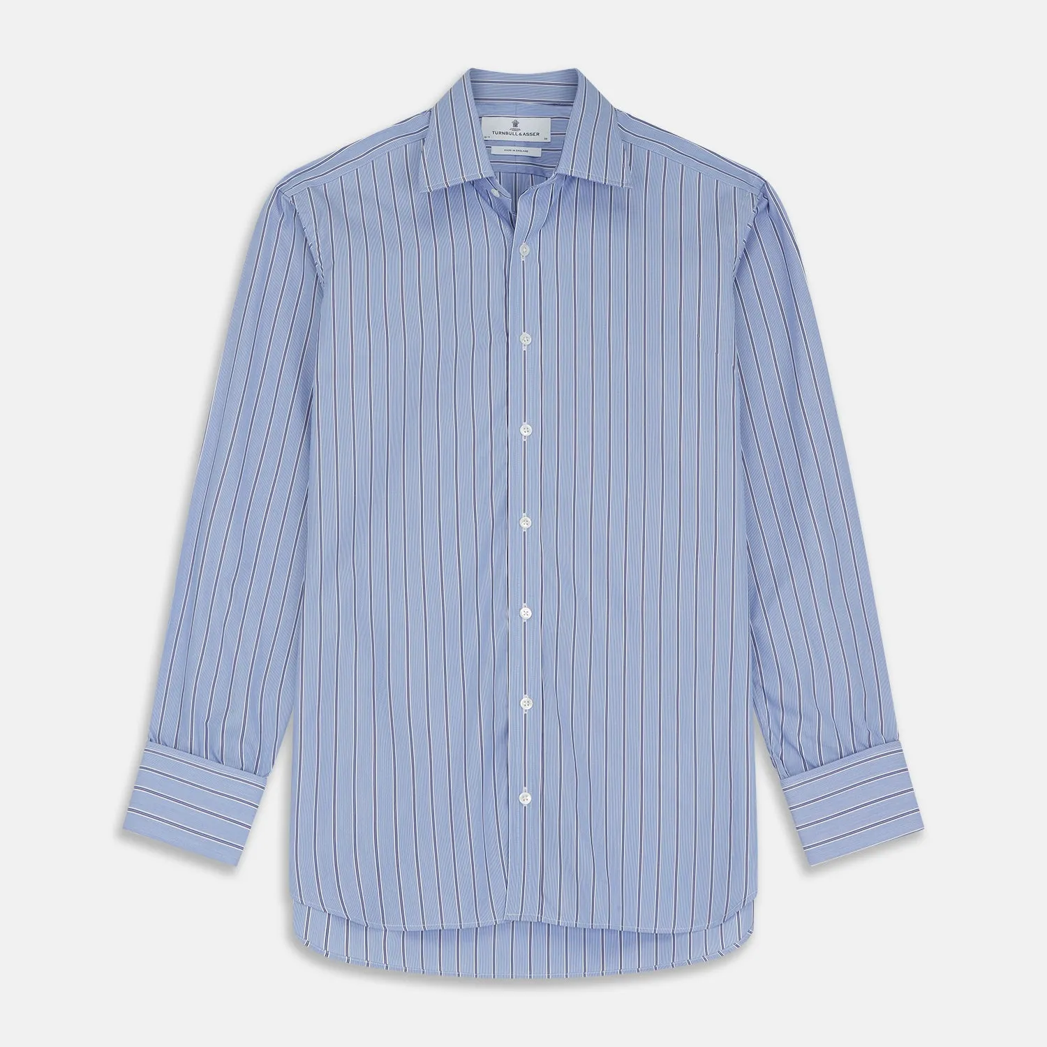 Blue Stripe Regular Fit Shirt With T&A Collar and Square Double Cuffs