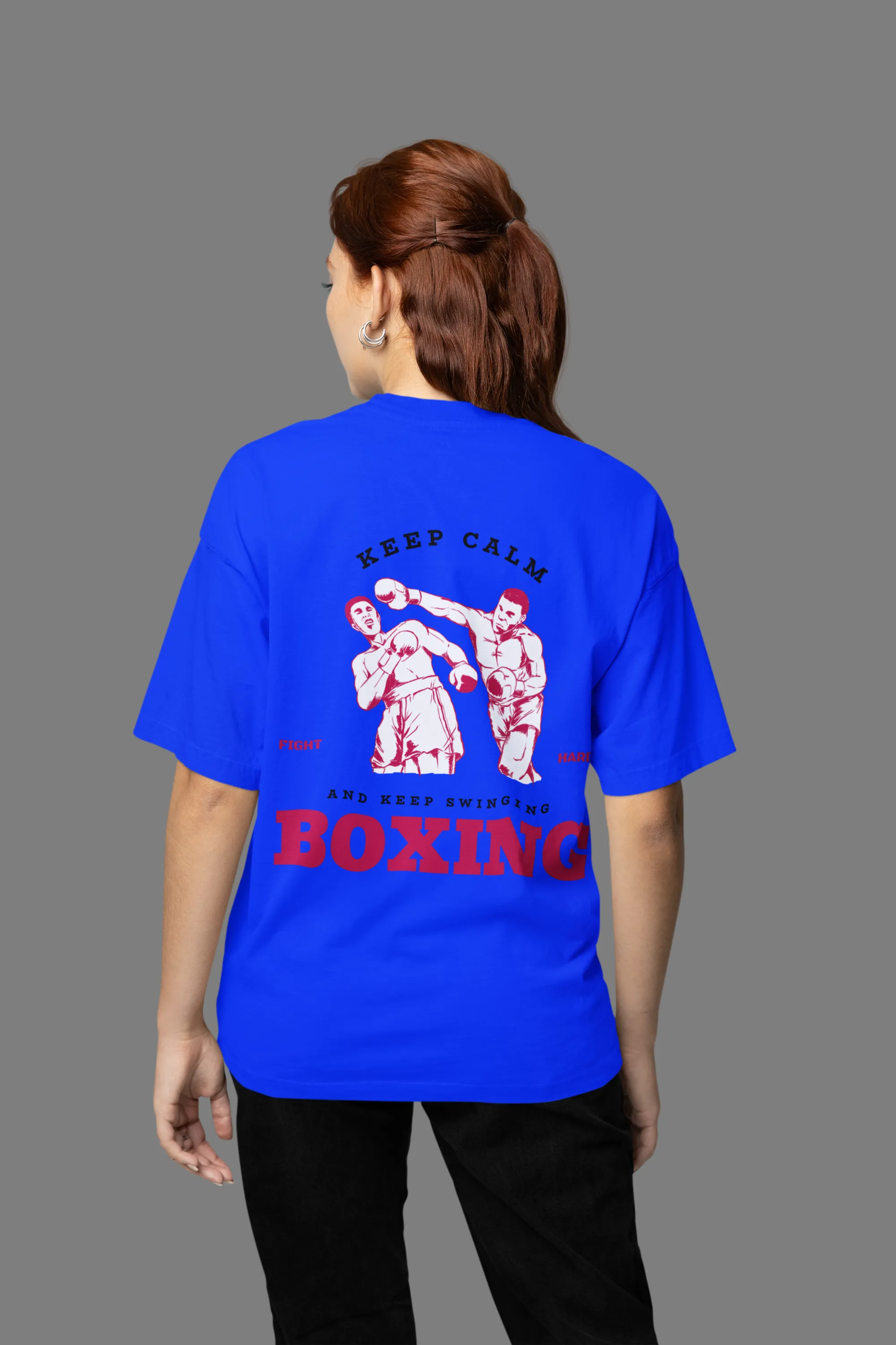 Boxing Oversized Royal blue Front and Back Printed T-shirt Unisex