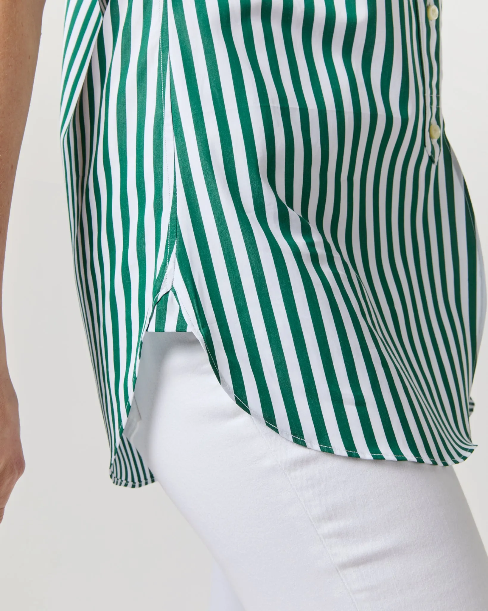 Boyfriend Shirt in Green Awning Stripe Poplin