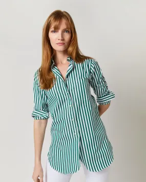 Boyfriend Shirt in Green Awning Stripe Poplin