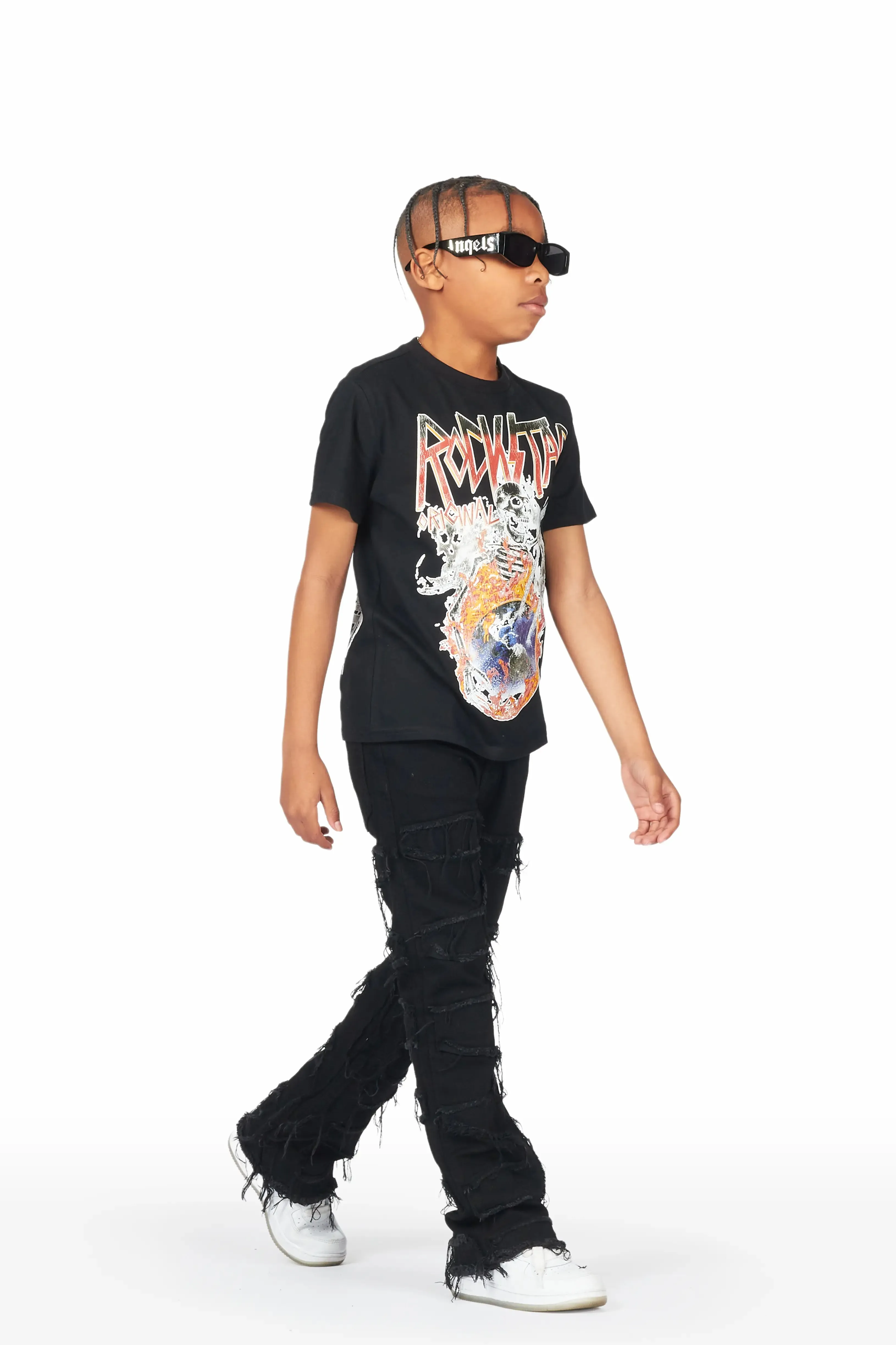 Boys Garron Black T-Shirt/Stacked Flare Jean