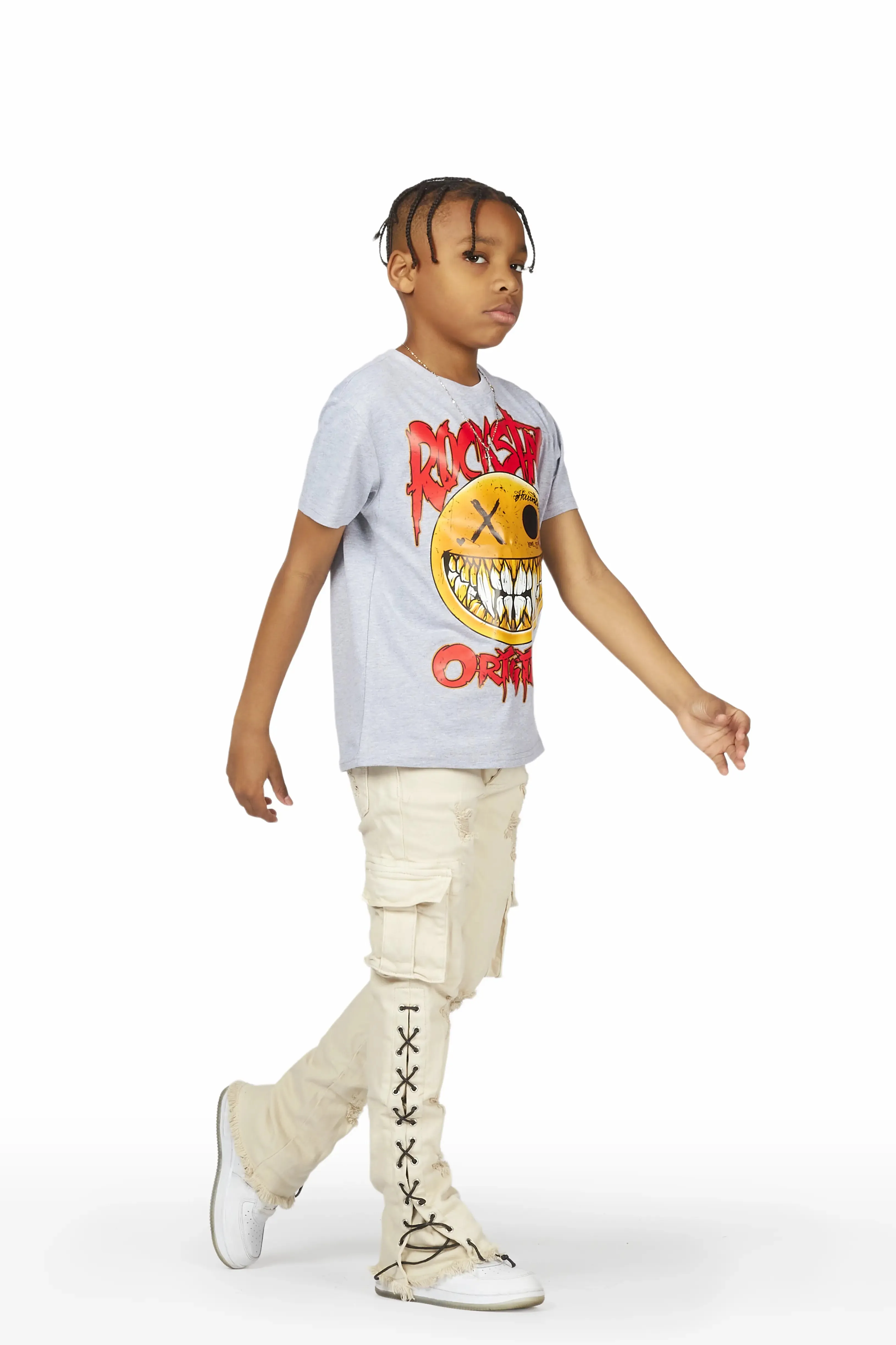 Boys Quinto Grey T-Shirt/Stacked Flare Cargo Jean