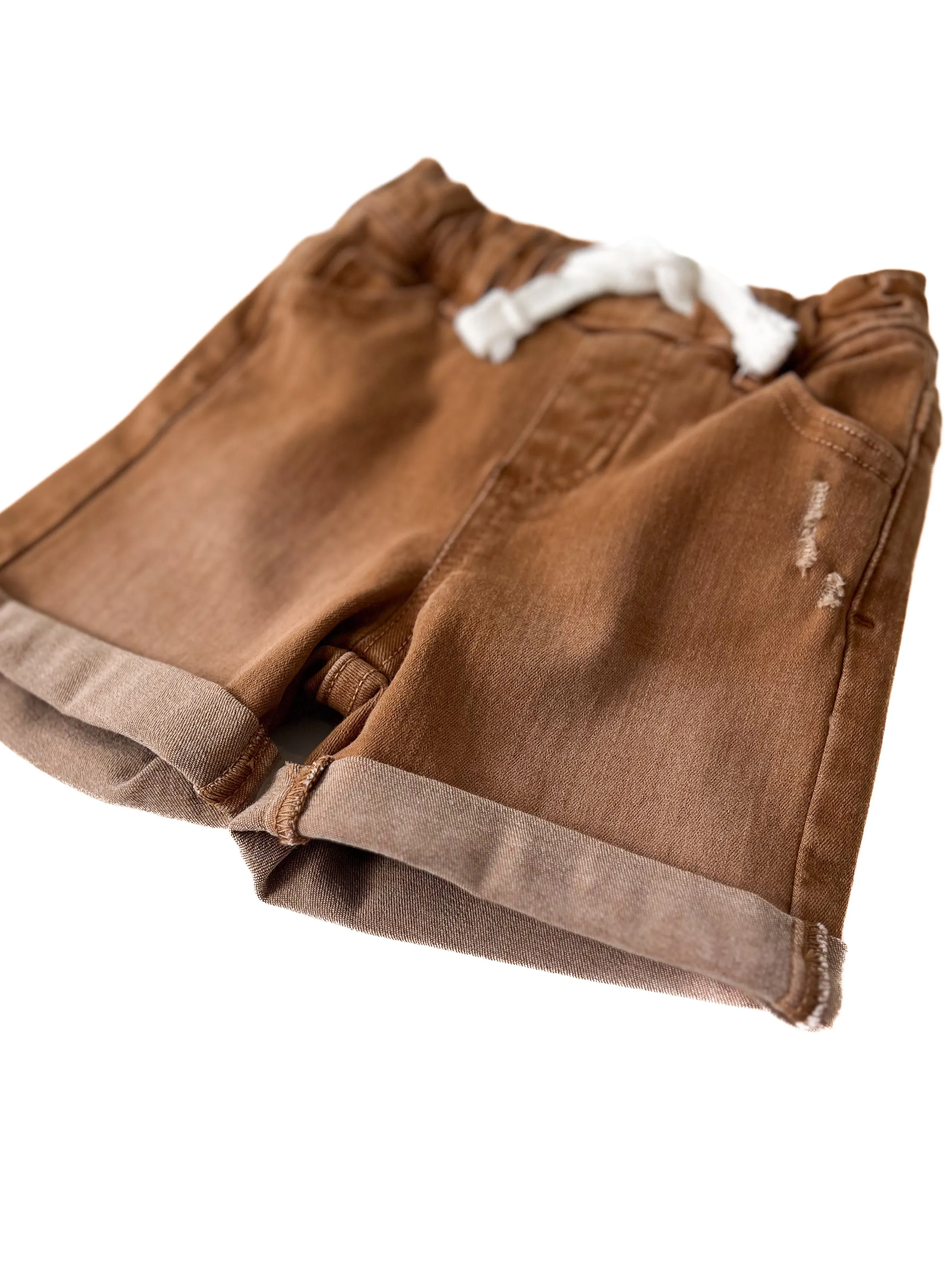 Boy's Rolled Denim Short - Dark Camel