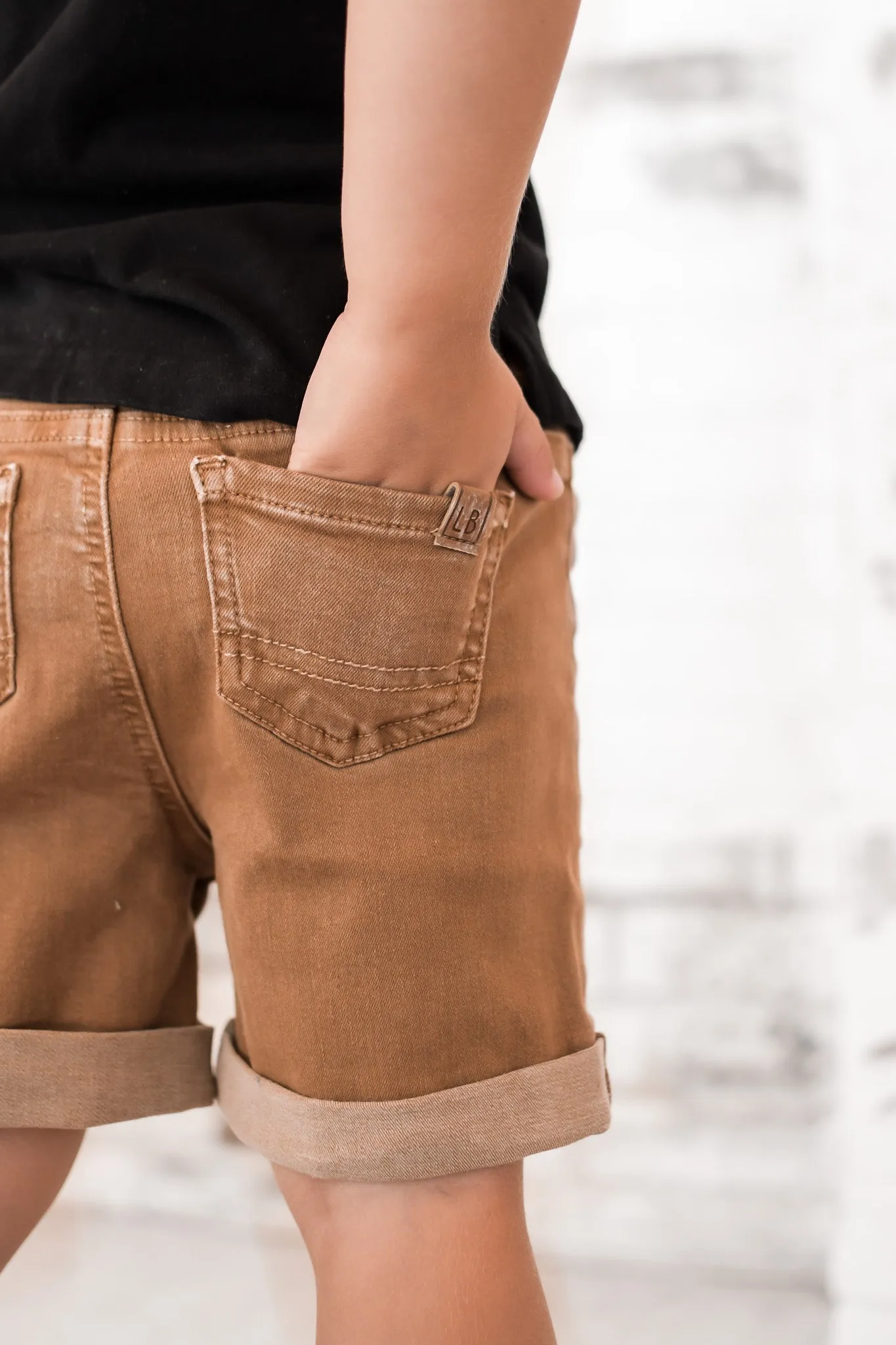 Boy's Rolled Denim Short - Dark Camel