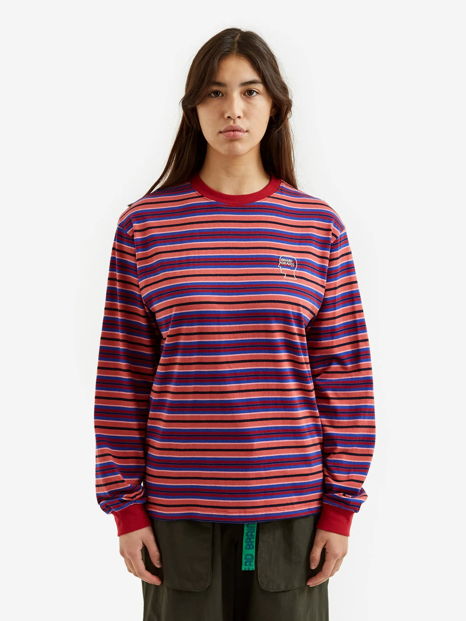 Brain Dead 92 Striped Longsleeve Tee W - Cherry Multi