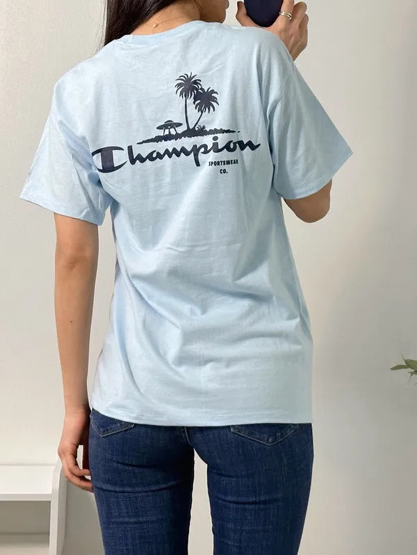 Champion Classic Graphic T-shirt UFO Palm Tree Refine Sky Blue GT23H 5860FA AJ0B