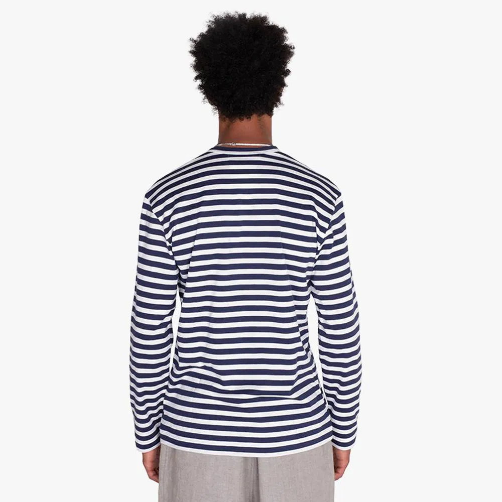 COMME des GARÇONS PLAY Green Heart Striped Long Sleeve T-Shirt Navy / White