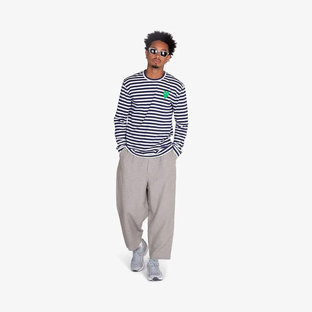 COMME des GARÇONS PLAY Green Heart Striped Long Sleeve T-Shirt Navy / White