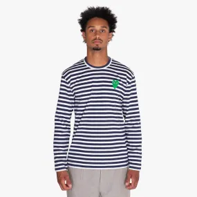 COMME des GARÇONS PLAY Green Heart Striped Long Sleeve T-Shirt Navy / White