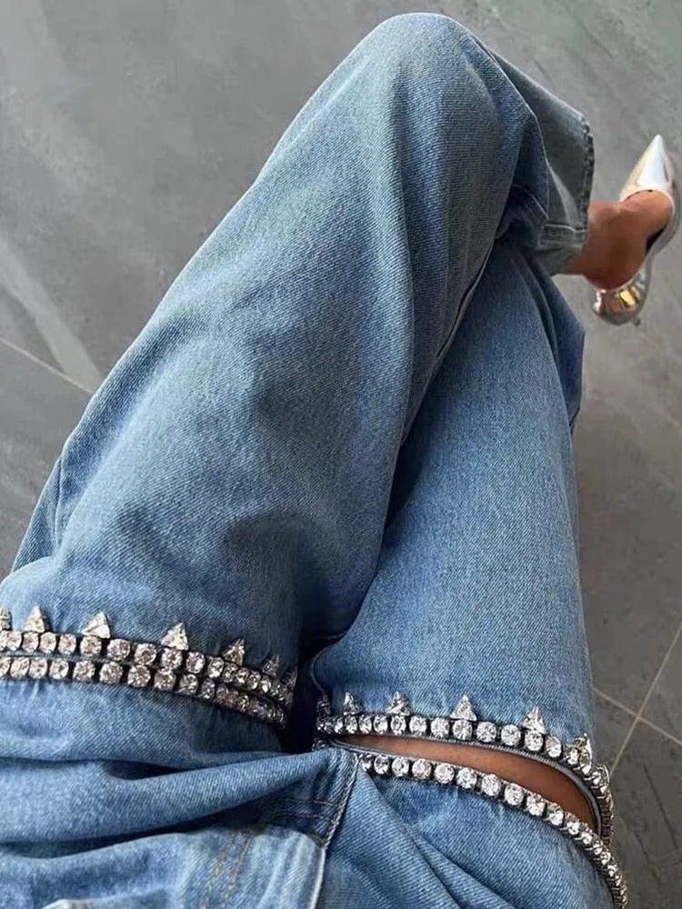 Crystal Slit Flare Jeans