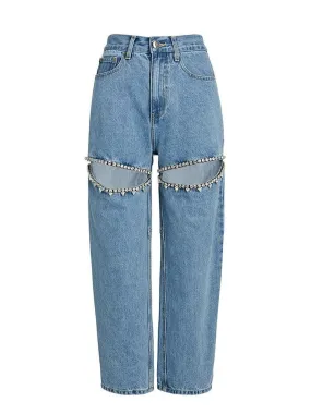 Crystal Slit Flare Jeans