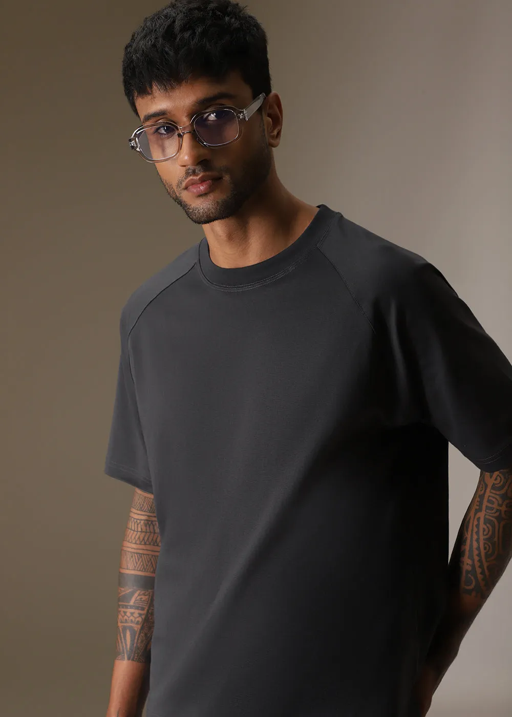 Cut And Sew Dark Grey Oversized T-shirt