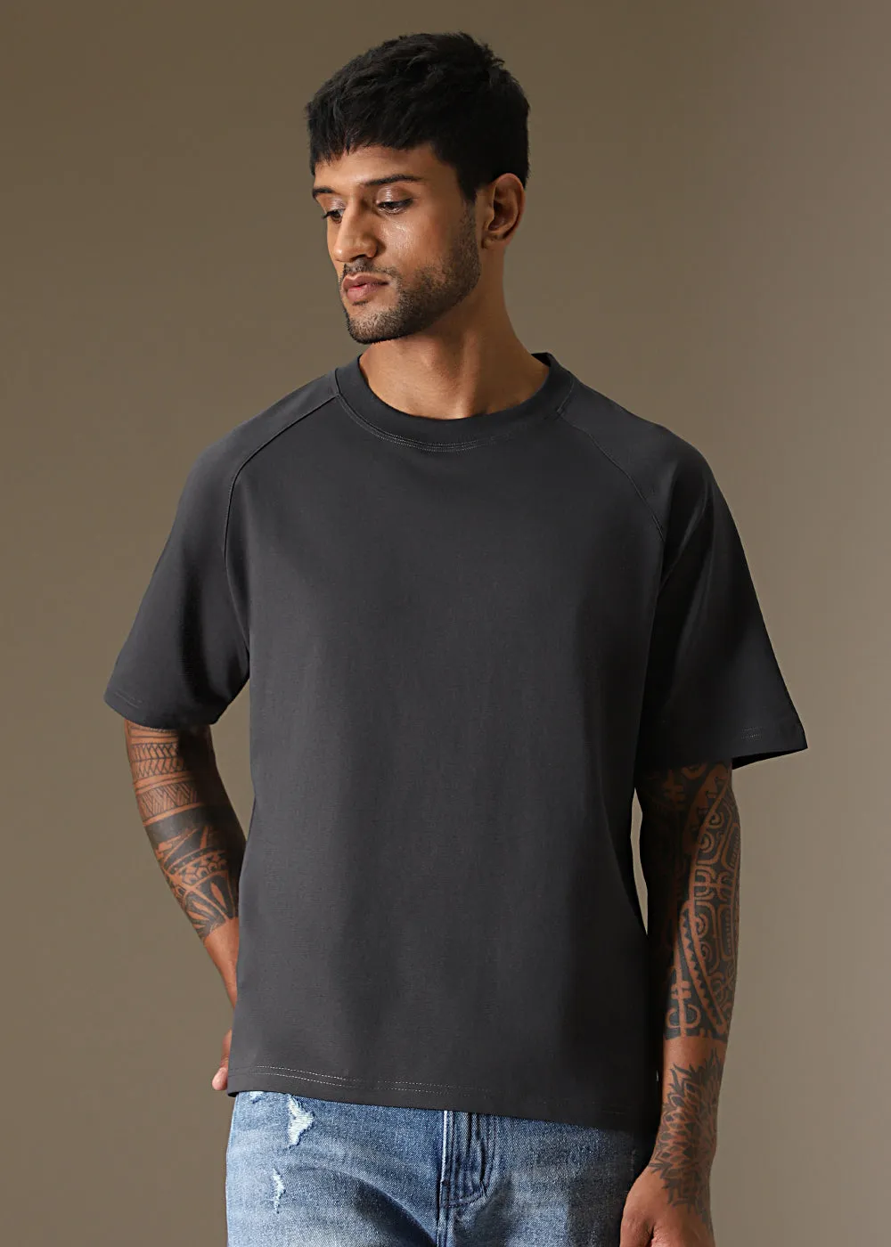 Cut And Sew Dark Grey Oversized T-shirt