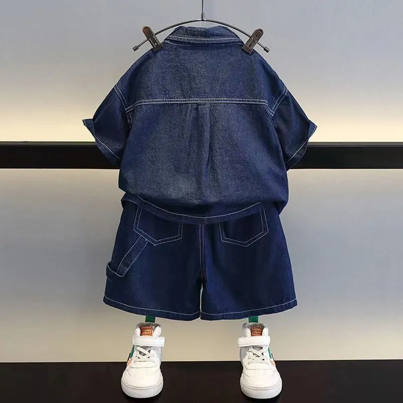 Denim Oversized Shirt and Baggy Shorts Set for Boys