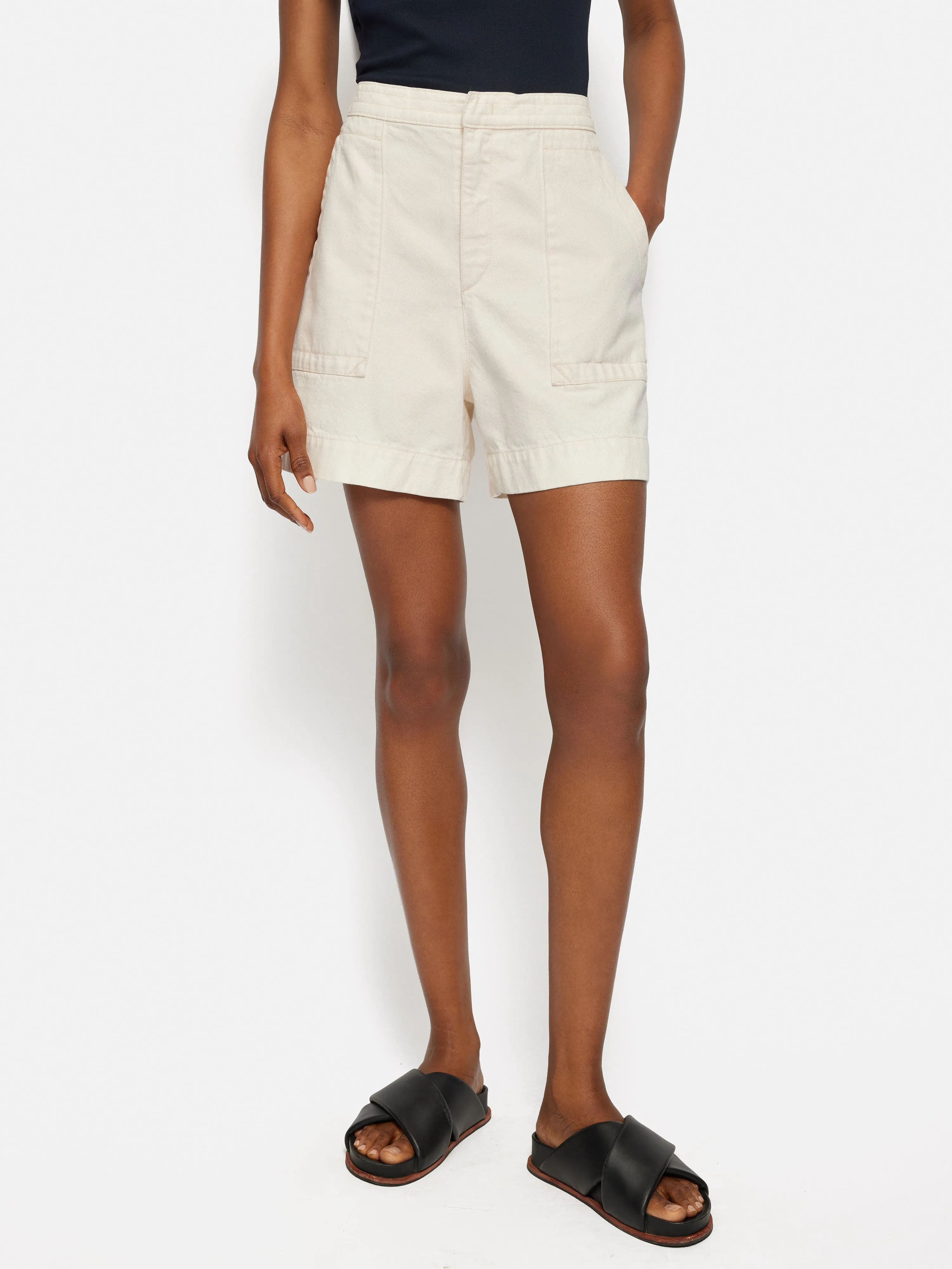 Denim Patch Pocket Shorts | Ecru