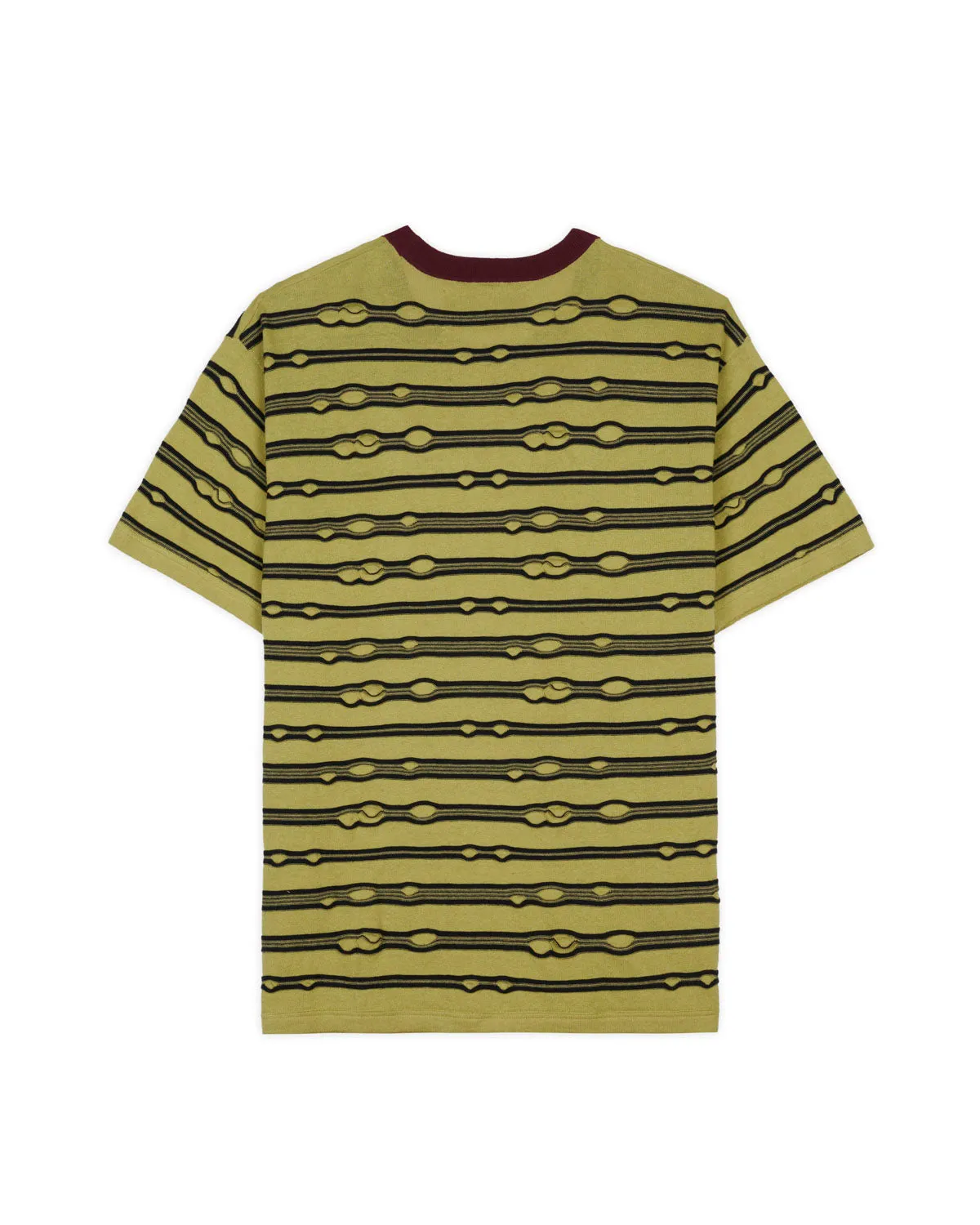 Embroidered Puckered Striped T-shirt - Lime