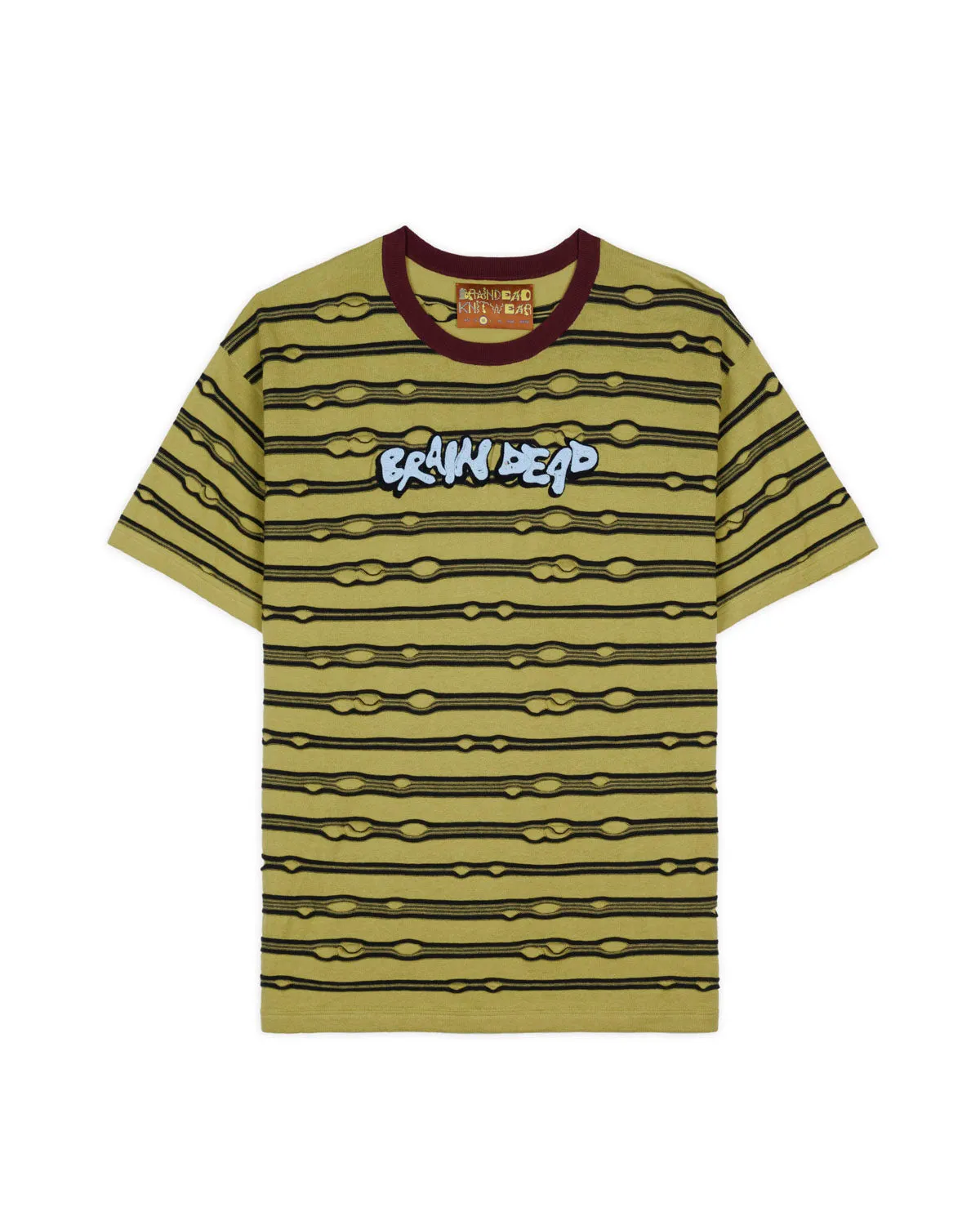 Embroidered Puckered Striped T-shirt - Lime