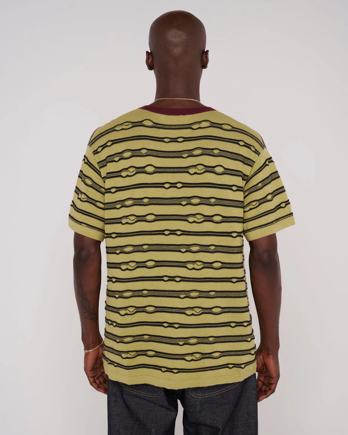 Embroidered Puckered Striped T-shirt - Lime