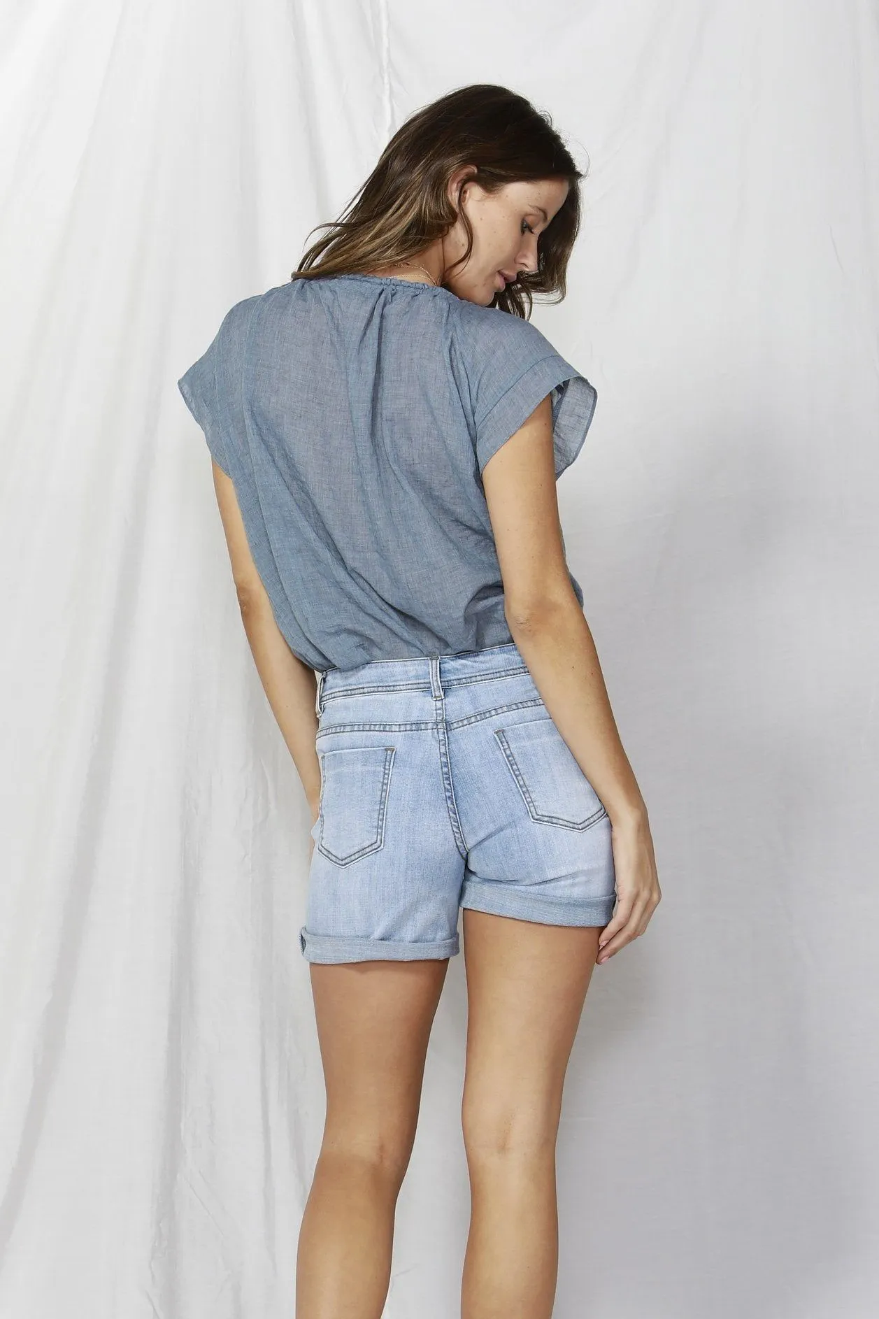 Fate   Becker Kurt Denim Shorts in Light Blue