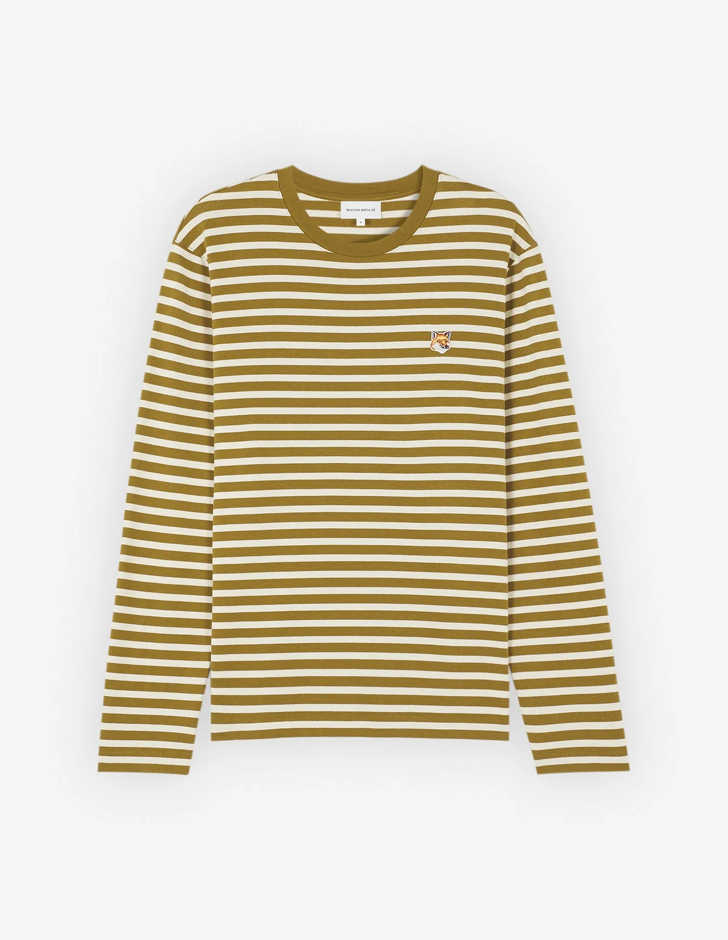 Fox Head Patch Regular Marin Tee Shirt Khaki Green Stripes