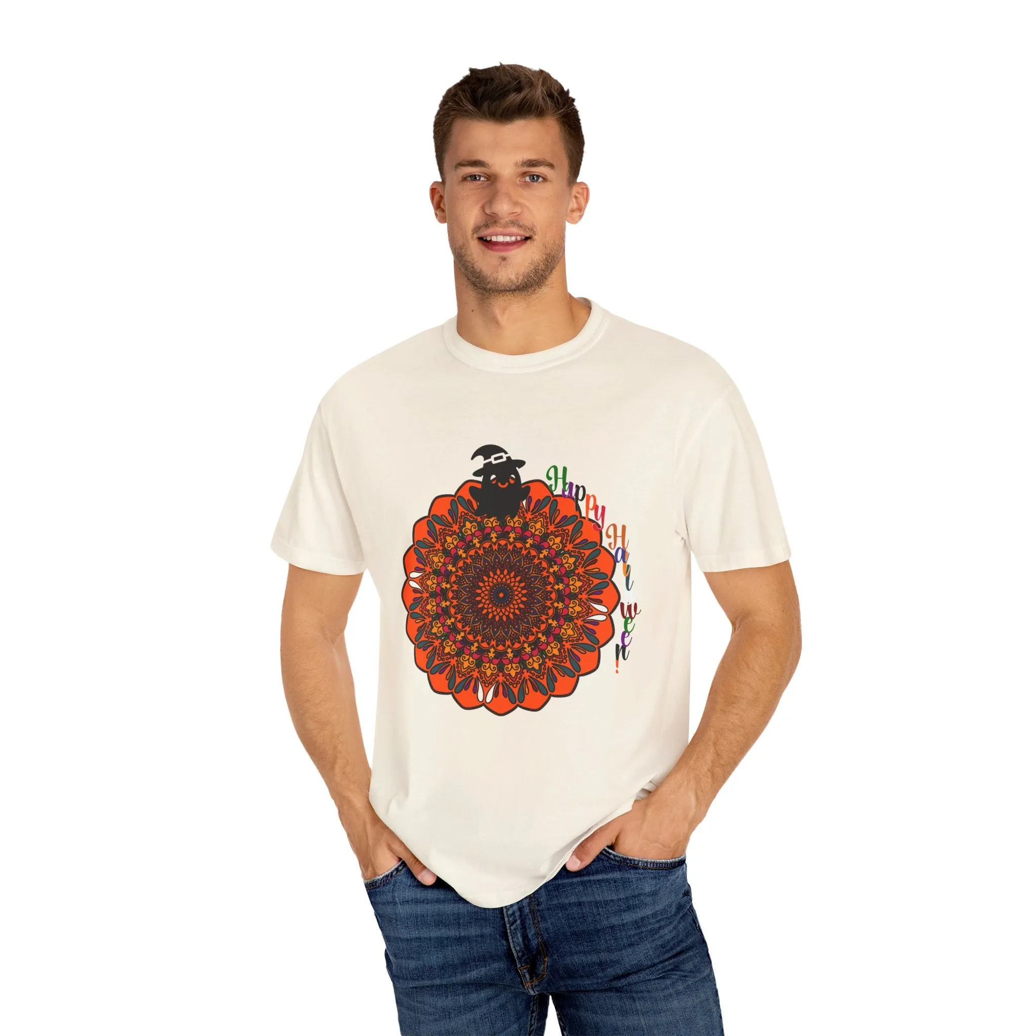 Handmade Mandala Design Halloween T-shirt - Unisex Garment-Dyed Tee