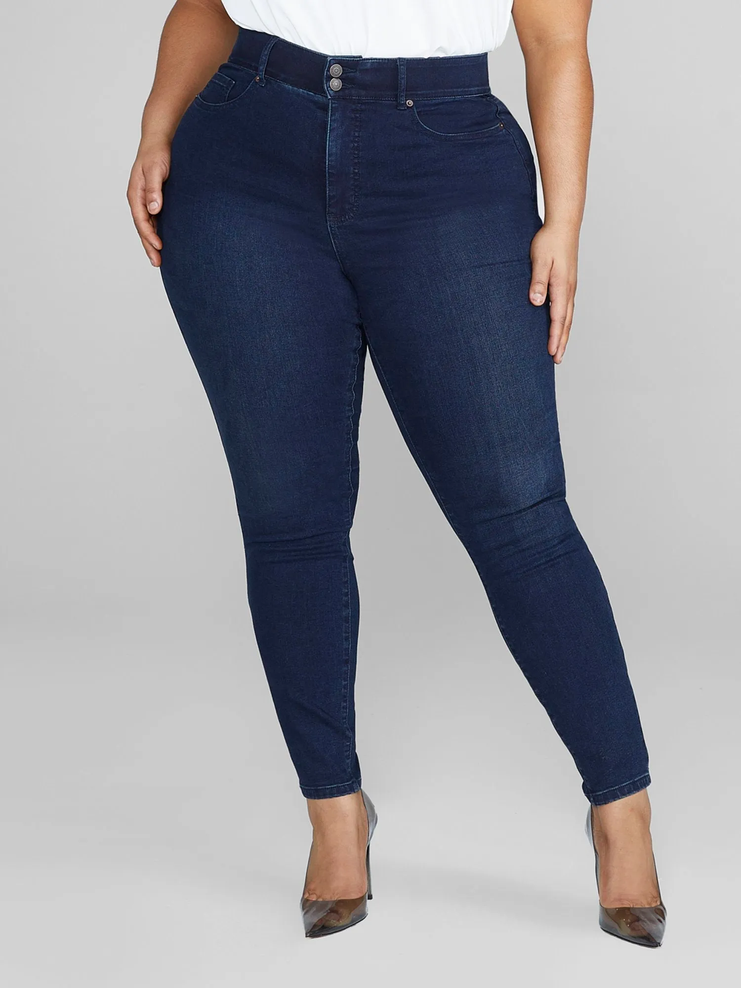 High Rise Curvy Fit Skinny Jeans in Dark Indigo - Tall Inseam