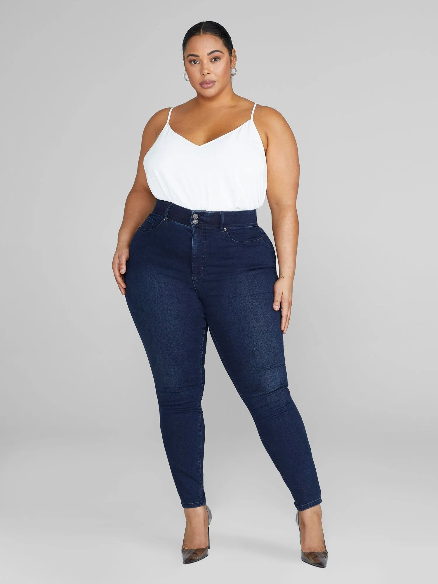 High Rise Curvy Fit Skinny Jeans in Dark Indigo - Tall Inseam