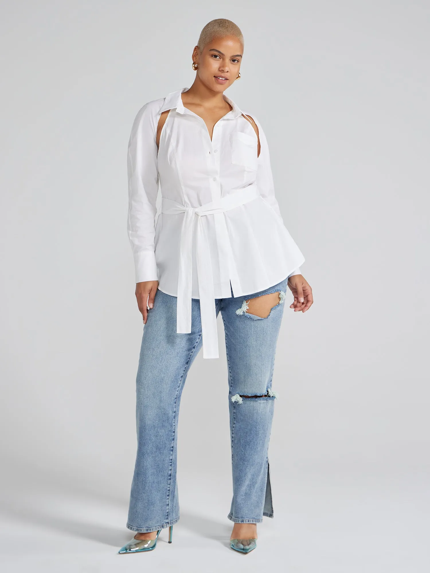 Kalinda Cutout Button-Down Shirt