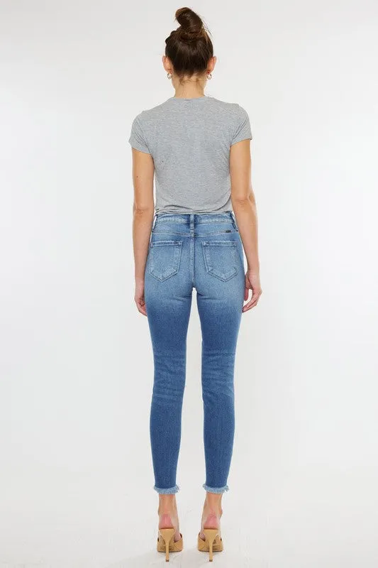 Kan Can High Rise Fray Hem Ankle Skinny Jeans