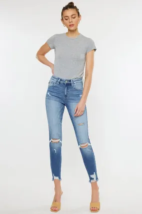 Kan Can High Rise Fray Hem Ankle Skinny Jeans