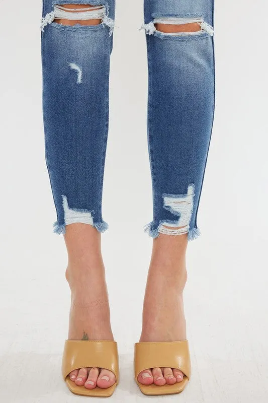 Kan Can High Rise Fray Hem Ankle Skinny Jeans