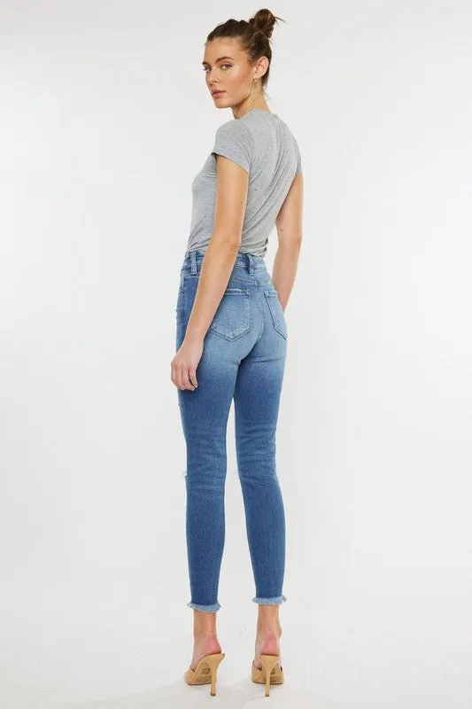 Kan Can High Rise Fray Hem Ankle Skinny Jeans