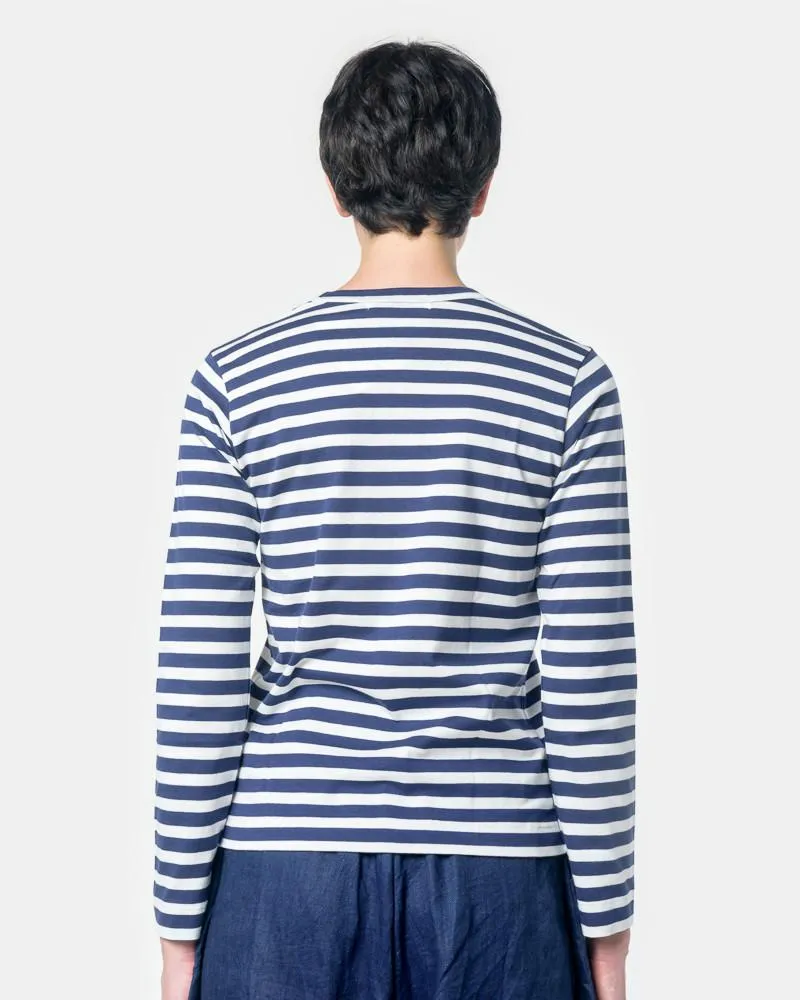 Long Sleeved Striped T-Shirt with Red Heart in Navy/White