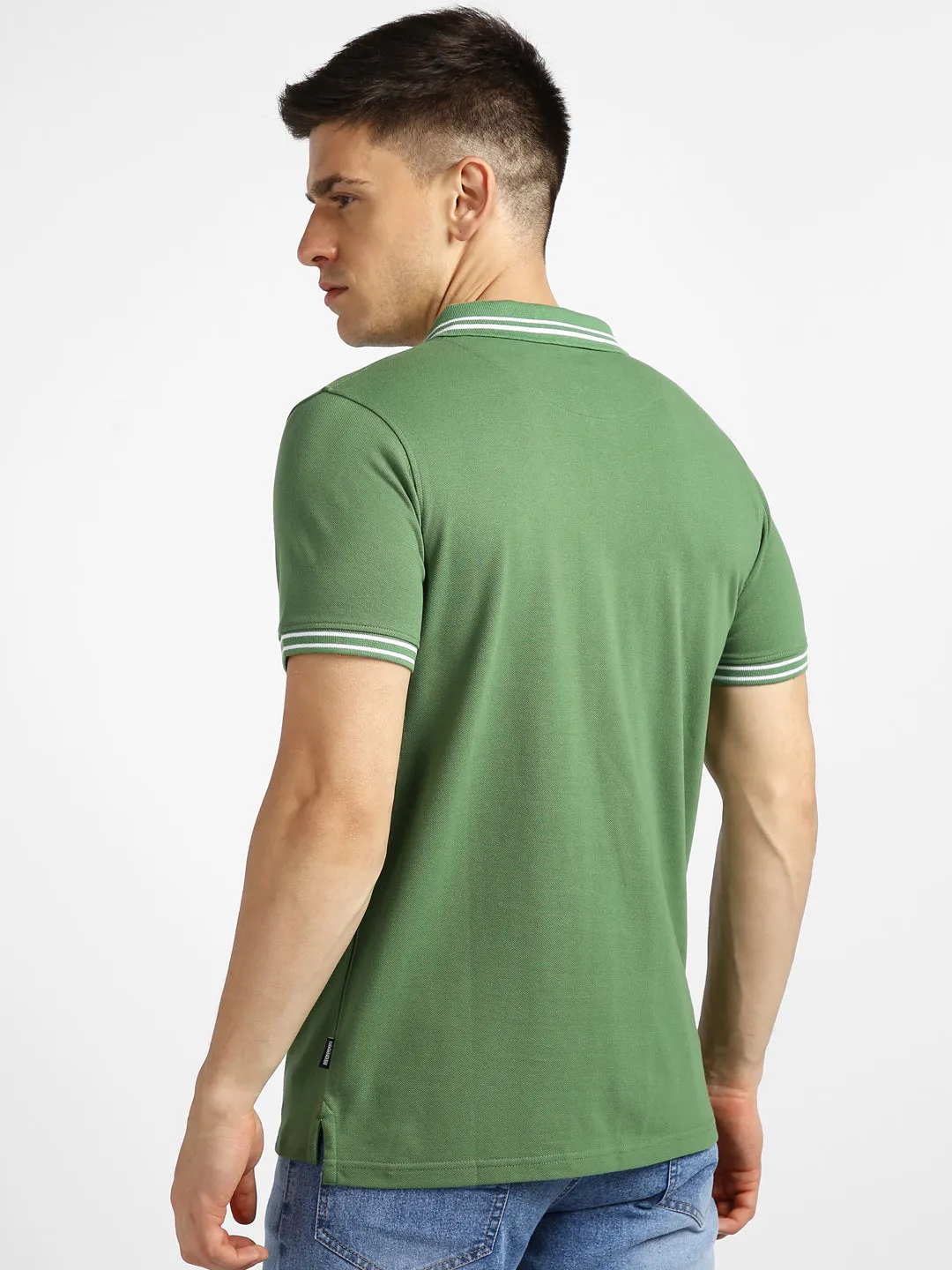 Men's Green Solid Slim Fit Half Sleeve Cotton Polo T-Shirt