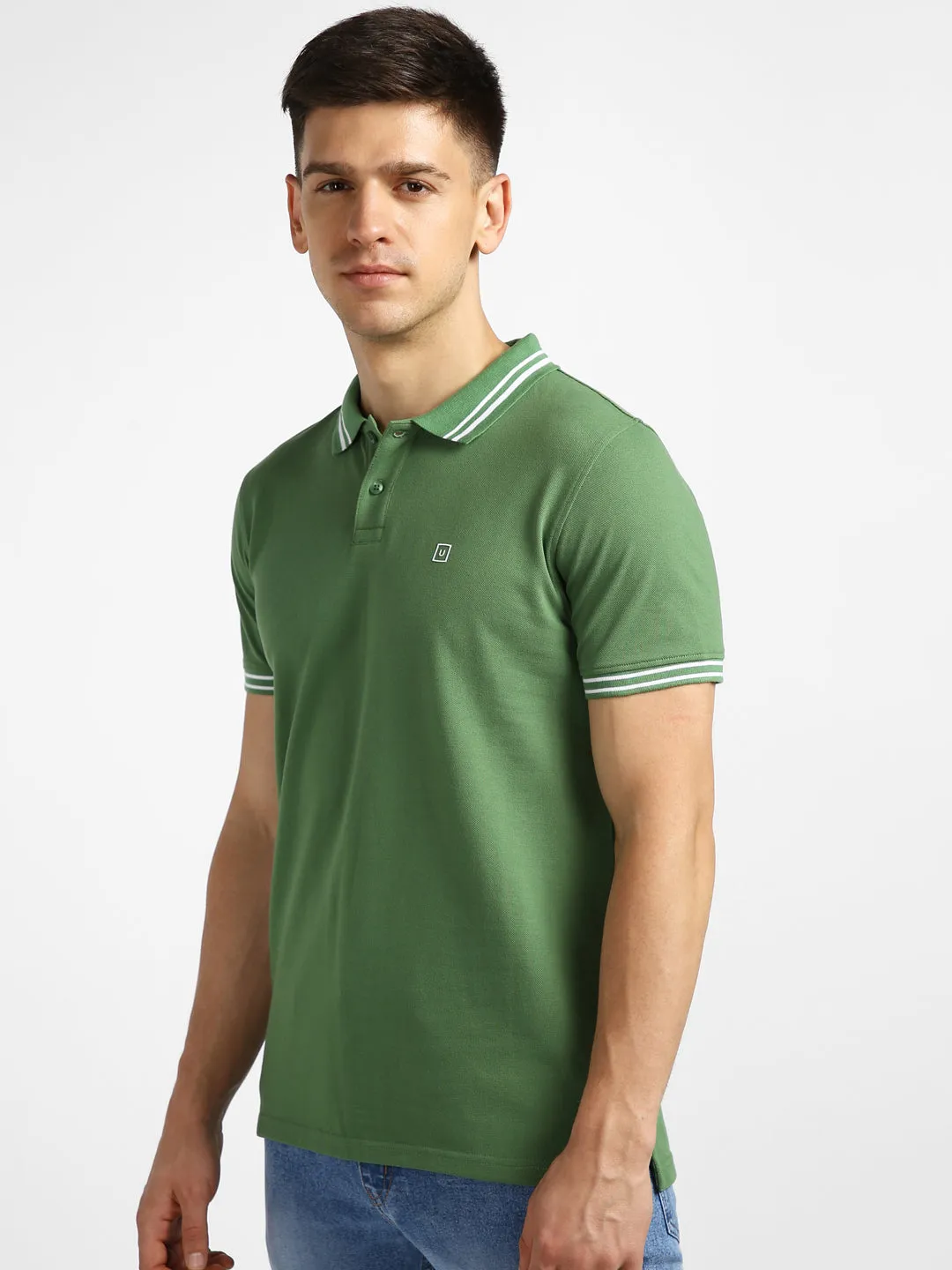 Men's Green Solid Slim Fit Half Sleeve Cotton Polo T-Shirt