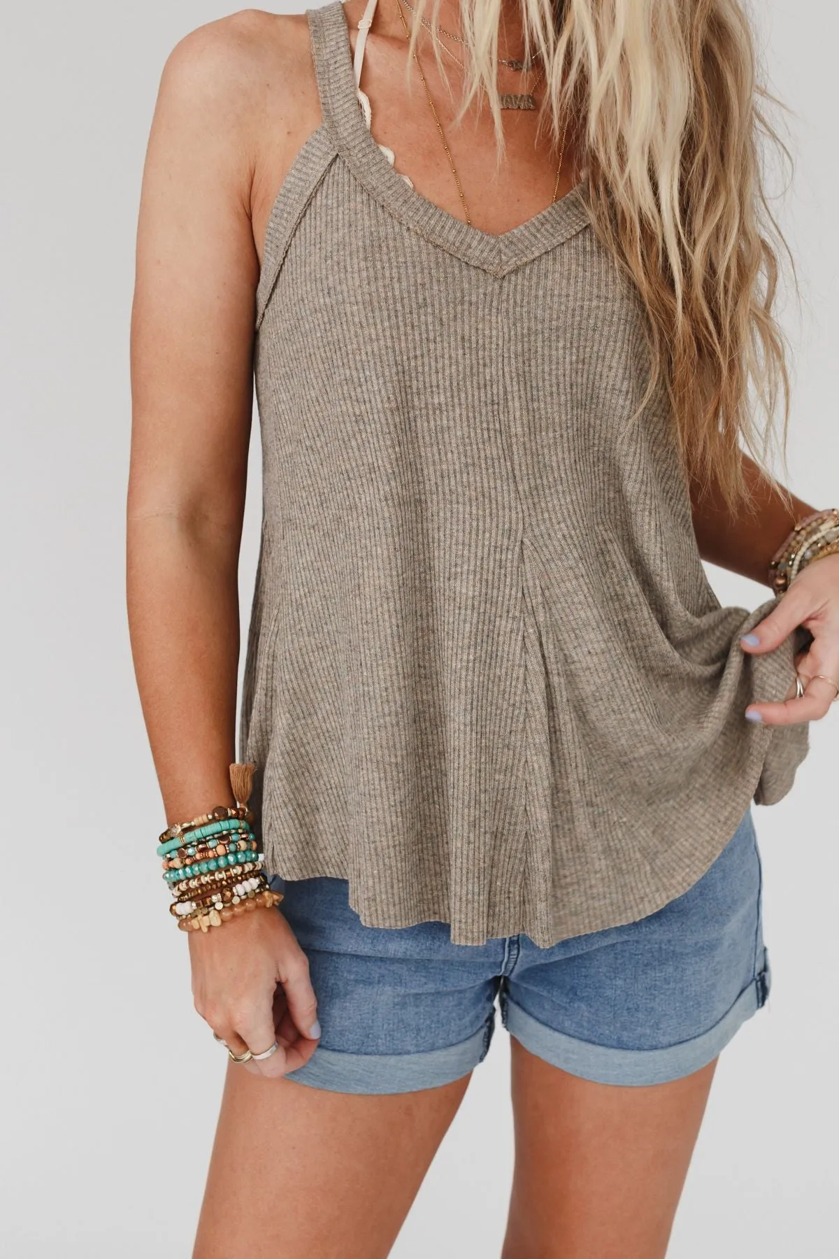 Mischa Rib Knit Tank Top - Mocha