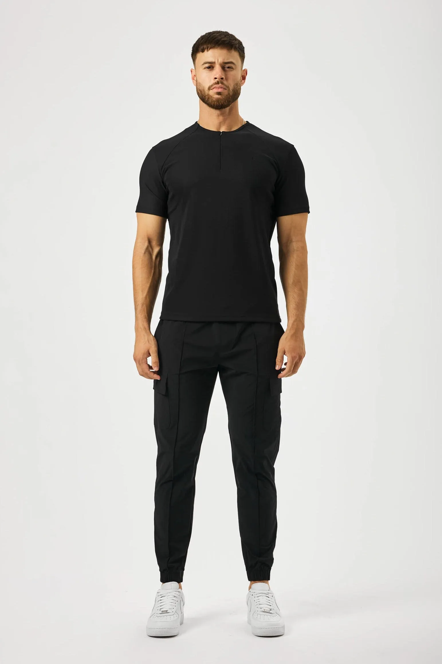 RIBBED HENLEY TOP - BLACK